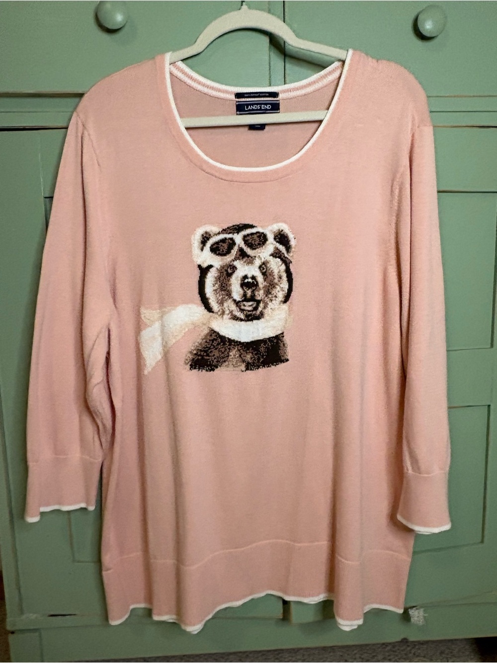 Land’s End Amelia Bearhart Graphic 3/4-Sleeve 100% Supima Top w Panda Graphic2X - Picture 5 of 7